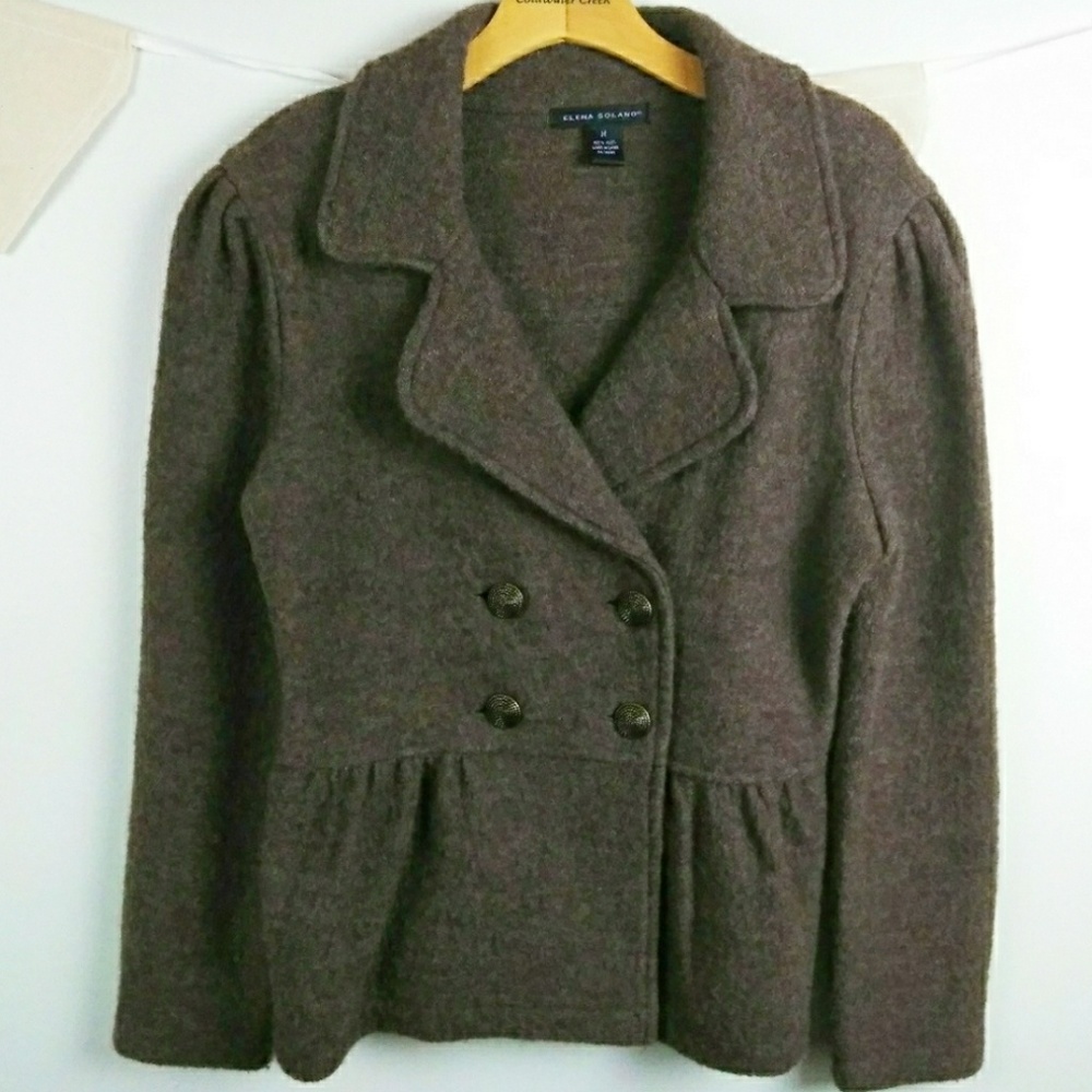 100% Wool Brown Double Breasted Button Front Twee… - image 5